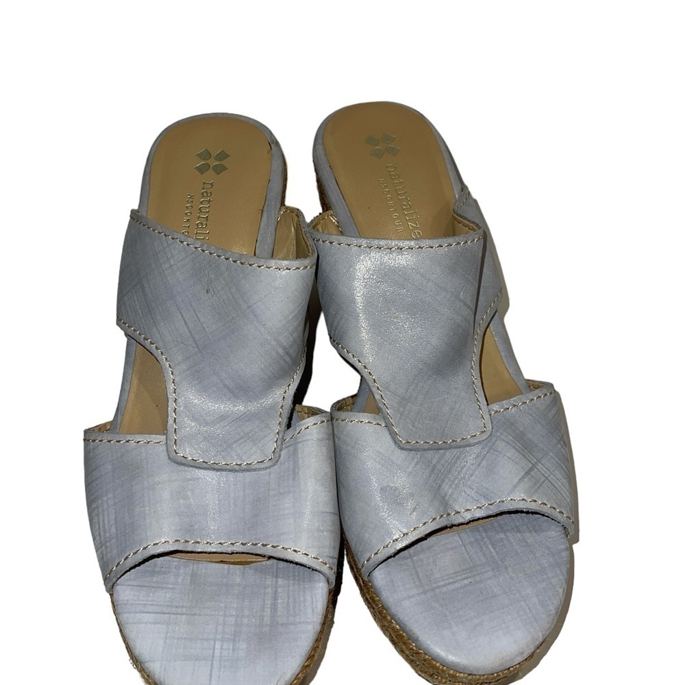 Naturalizer Women's Sandal Size 9N Evette Platform Leather Blue Slip On Cork - Picture 3 of 10